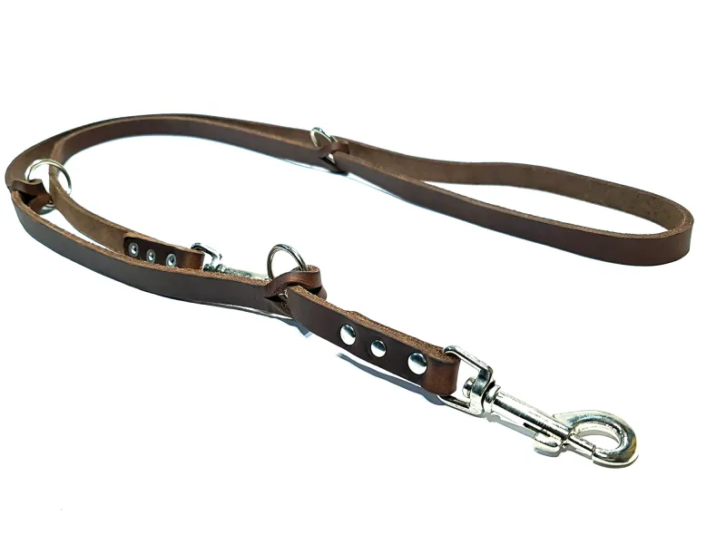Leash oiled leather - brown - 3x adjustable