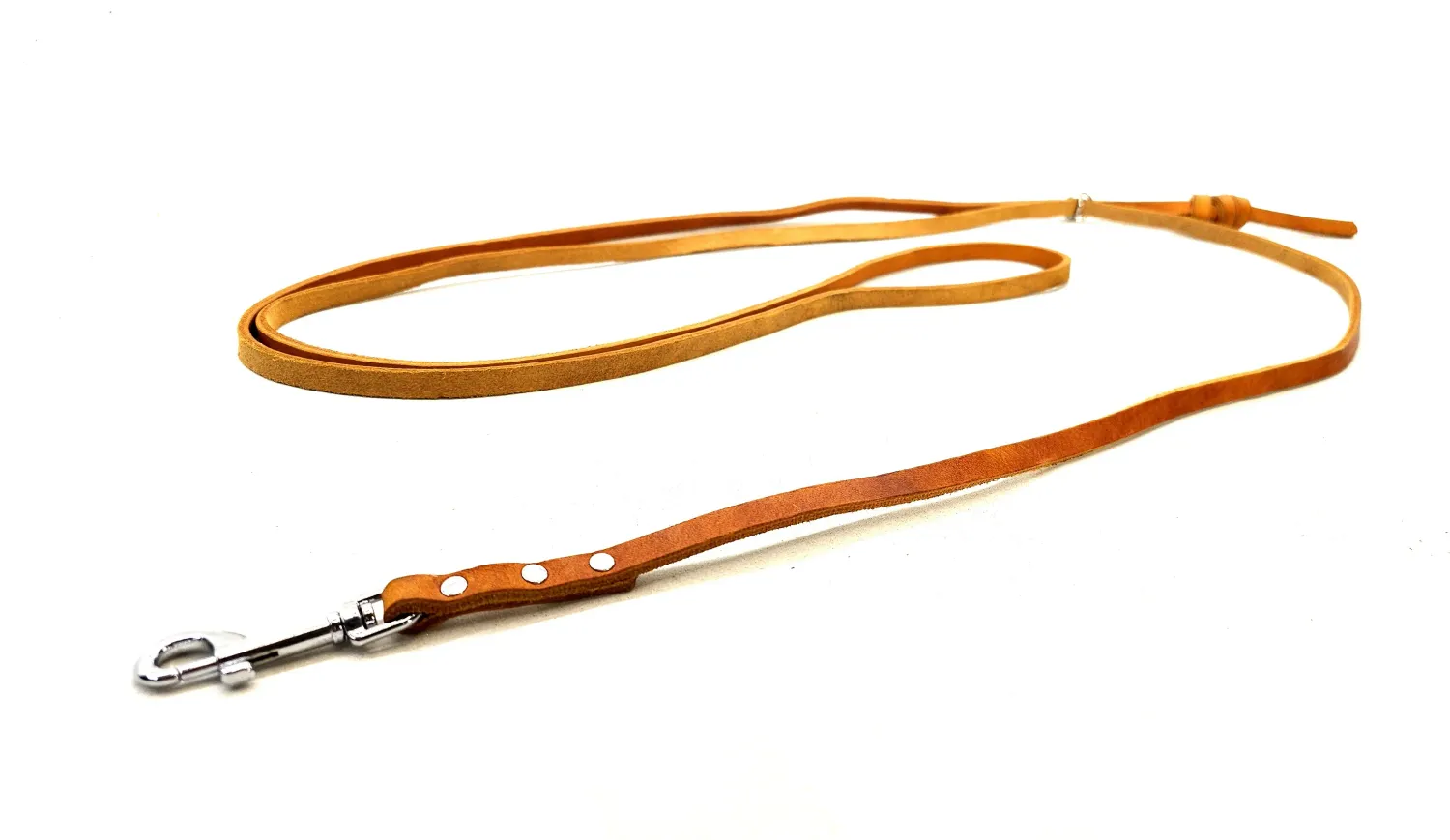 Cognac Oiled Leather Shoulder Lead, 1 cm Wide – Full View