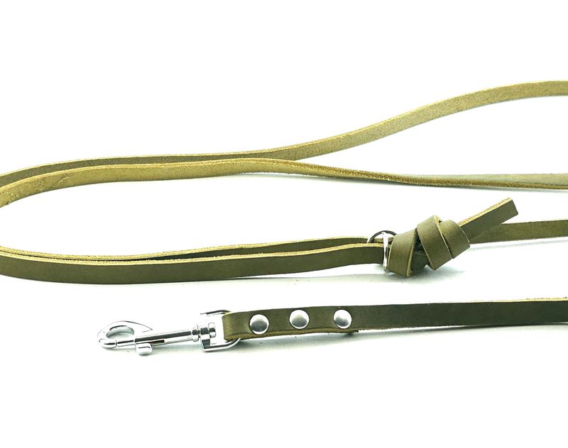 Adjustable Leather Hands-Free Dog Leash – Olive, 1.5 cm Wide