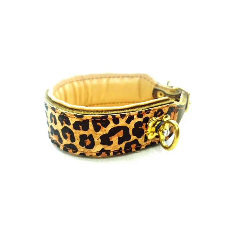 Padded Leopard Print Dog Collar, 4 cm Wide Padded Leopard Print Dog Collar, 4 cm Wide