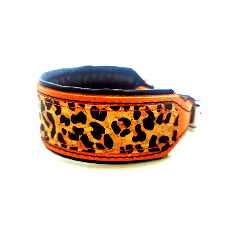 Leopard Print - orange Dog Collar, padded Leopard Print - orange Dog Collar, padded