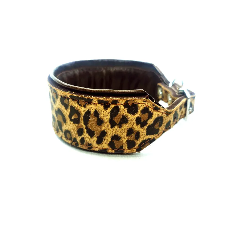 Leopard Print - brown Dog Collar, padded Leopard Print - brown Dog Collar, padded