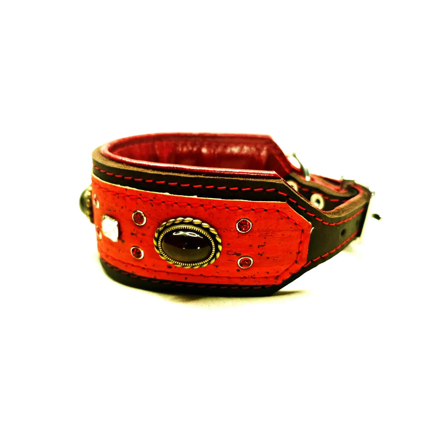 Greyhound leather collar, brown orange , 4.5 cm wide