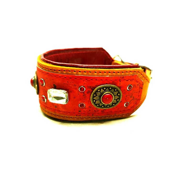 Greyhound leather collar, brown orange , 4.5 cm wide