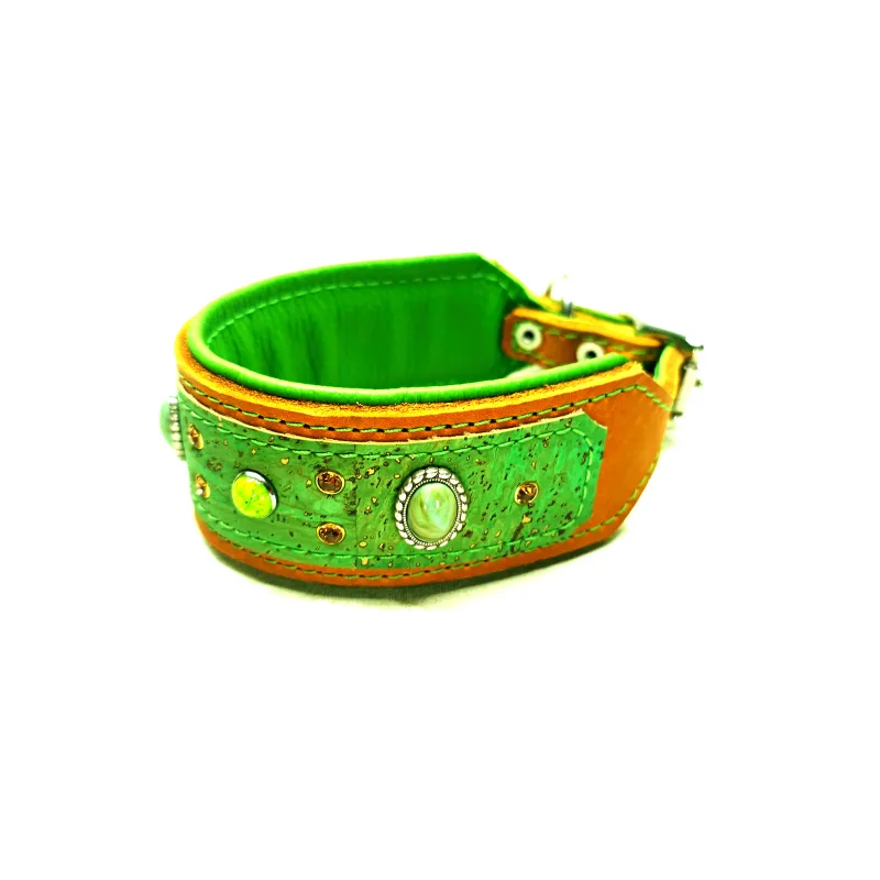 Greyhound leather collar, brown orange , 4.5 cm wide