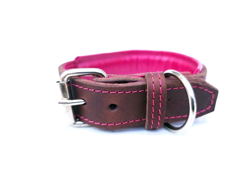 Padded Leather Collar Brown-pink 3.5 cm wide Padded Leather Collar Brown-pink 3.5 cm wide