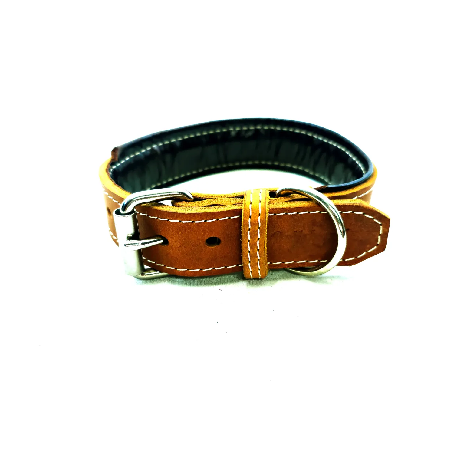Padded Leather Collar Cognac-brown 3.5 cm wide
