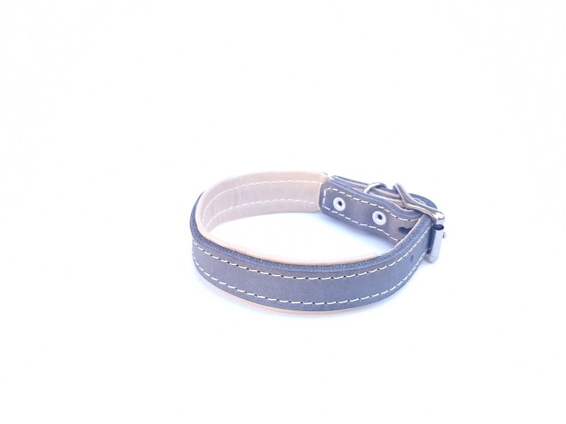 Grey &amp; Cream Padded Leather Dog Collar – 2.5 cm Wide