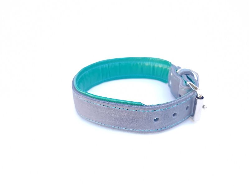 Padded Leather Collar grey - rosé 3.5 cm wide