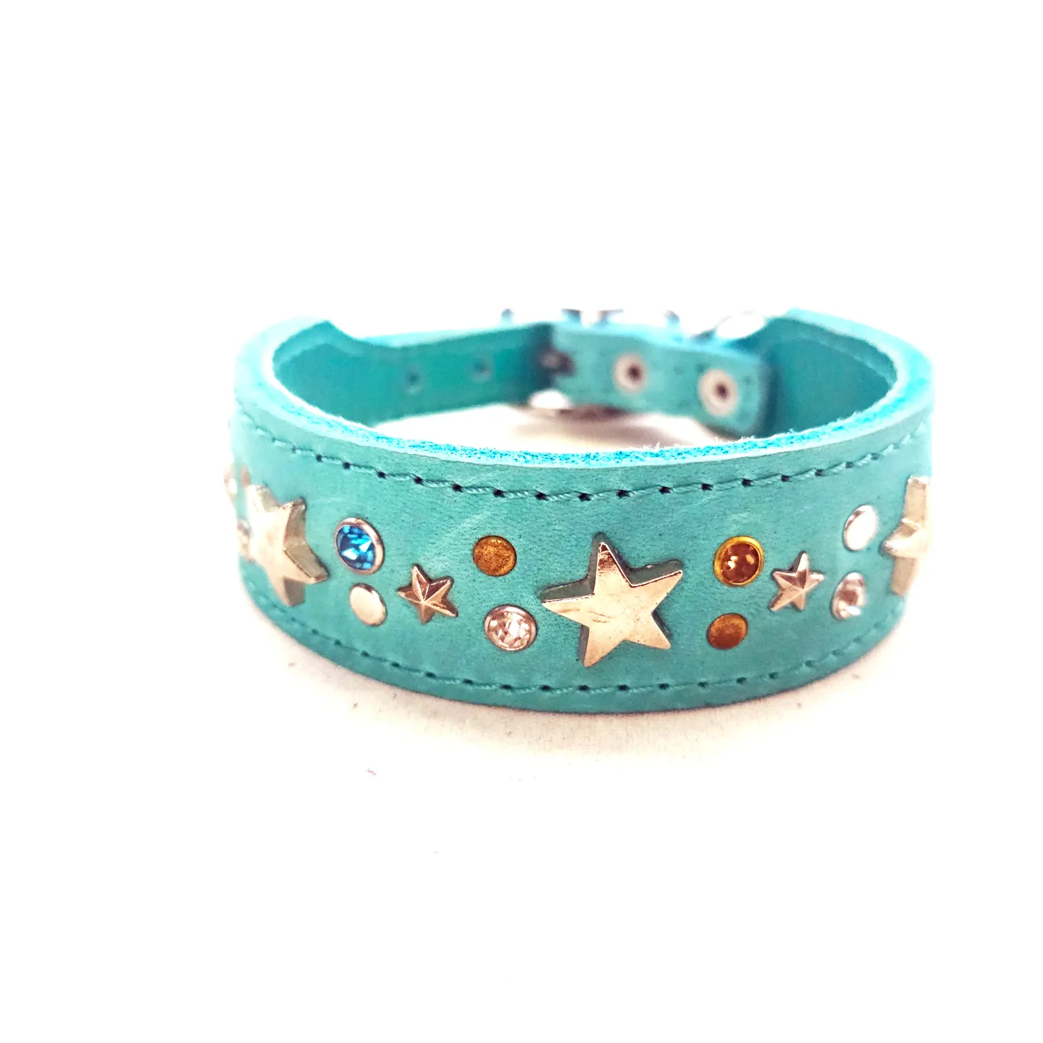 Lederhalsband Big Star türkis 3 cm breit