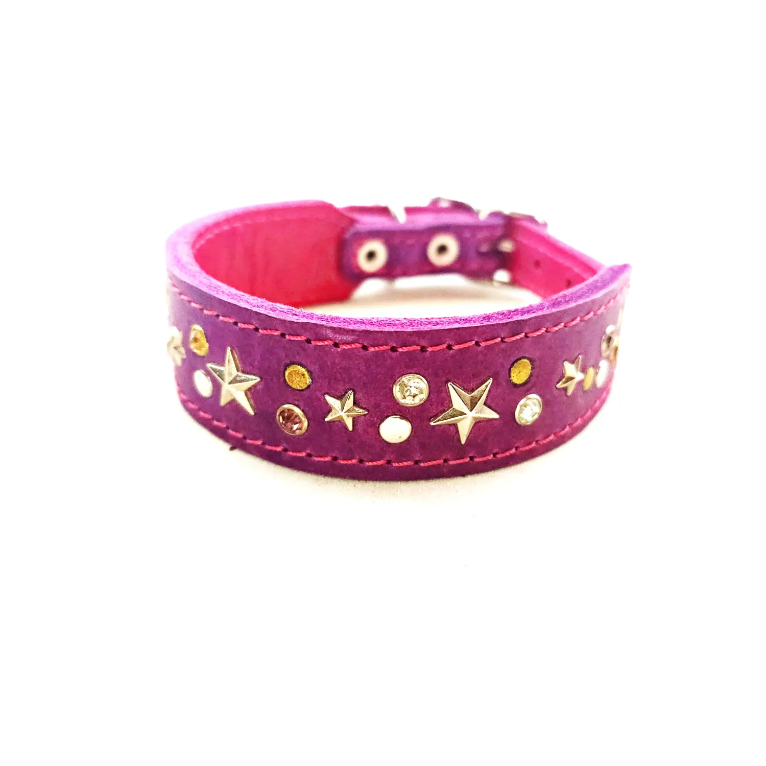 Lederhalsband Big Star lila pink 3 cm breit