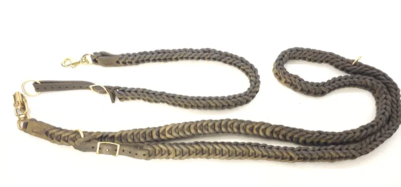 Specially braided premium dog leash in olive oiled leather