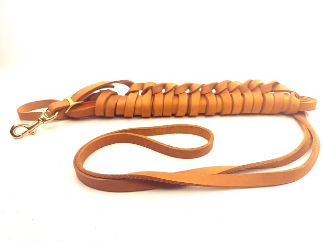 Cognac and Orange Oiled Leather Tracking Lead with Spliced Construction