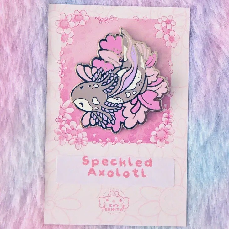 Coral Speckled Axolotl Hard Enamel Pin