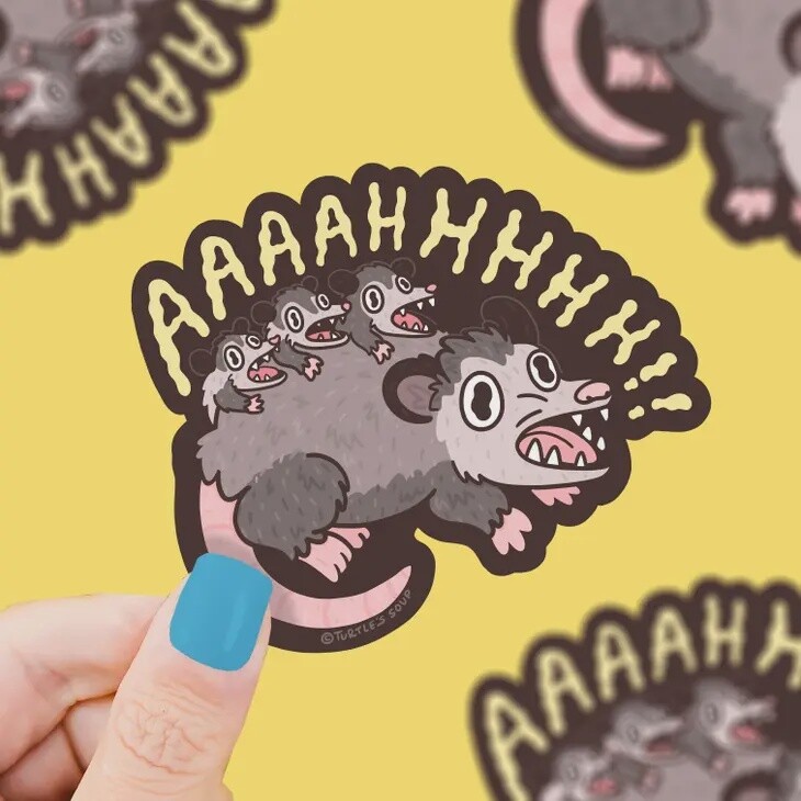 Screaming Crazy Opossum Funny Animal Art Vinyl Sticker