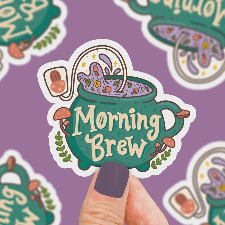 Morning Brew Mushroom Tea Cauldron Fall Season Vinyl Sticker