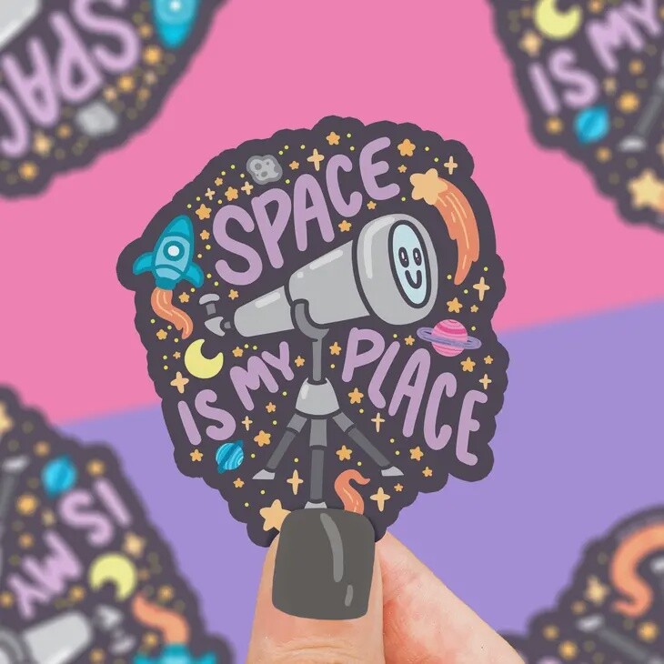 Space Is My Place Telescope Water Bottle Vinyl Sticker