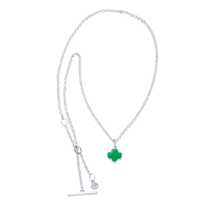 Girl Scout Charming Jewelry Collection Trefoil Charm Silvertone Necklace