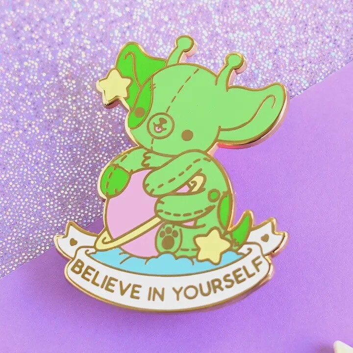 Believe in Yourself Alien Dog Enamel Lapel Pin