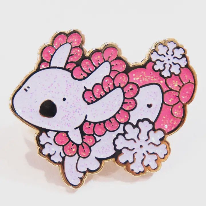 Sparkly Snowflake Axolotl Enamel Pin Badge