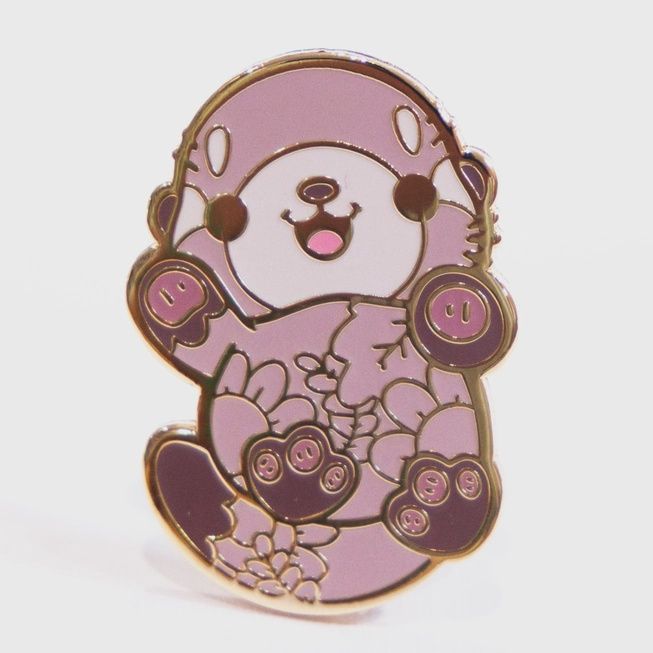 Cute River Otter Enamel Pin with Floral Decor
