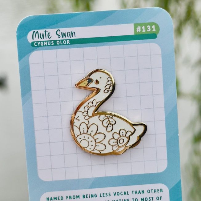 Sweet Spring Time River Swan Enamel Pin with Floral Decor