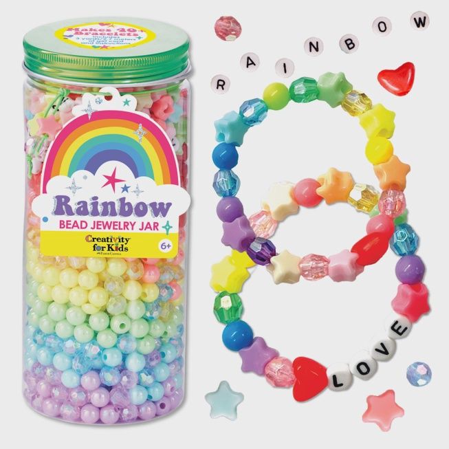 Bead Jewelry Jar Rainbow - Diy Bracelet Craft Kit For Kids