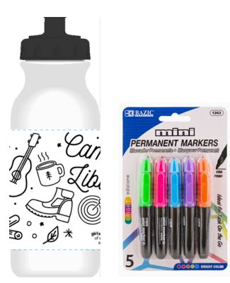 Camp Liberty Doodle Bottle 20 oz, Type: Bottle with Markers
