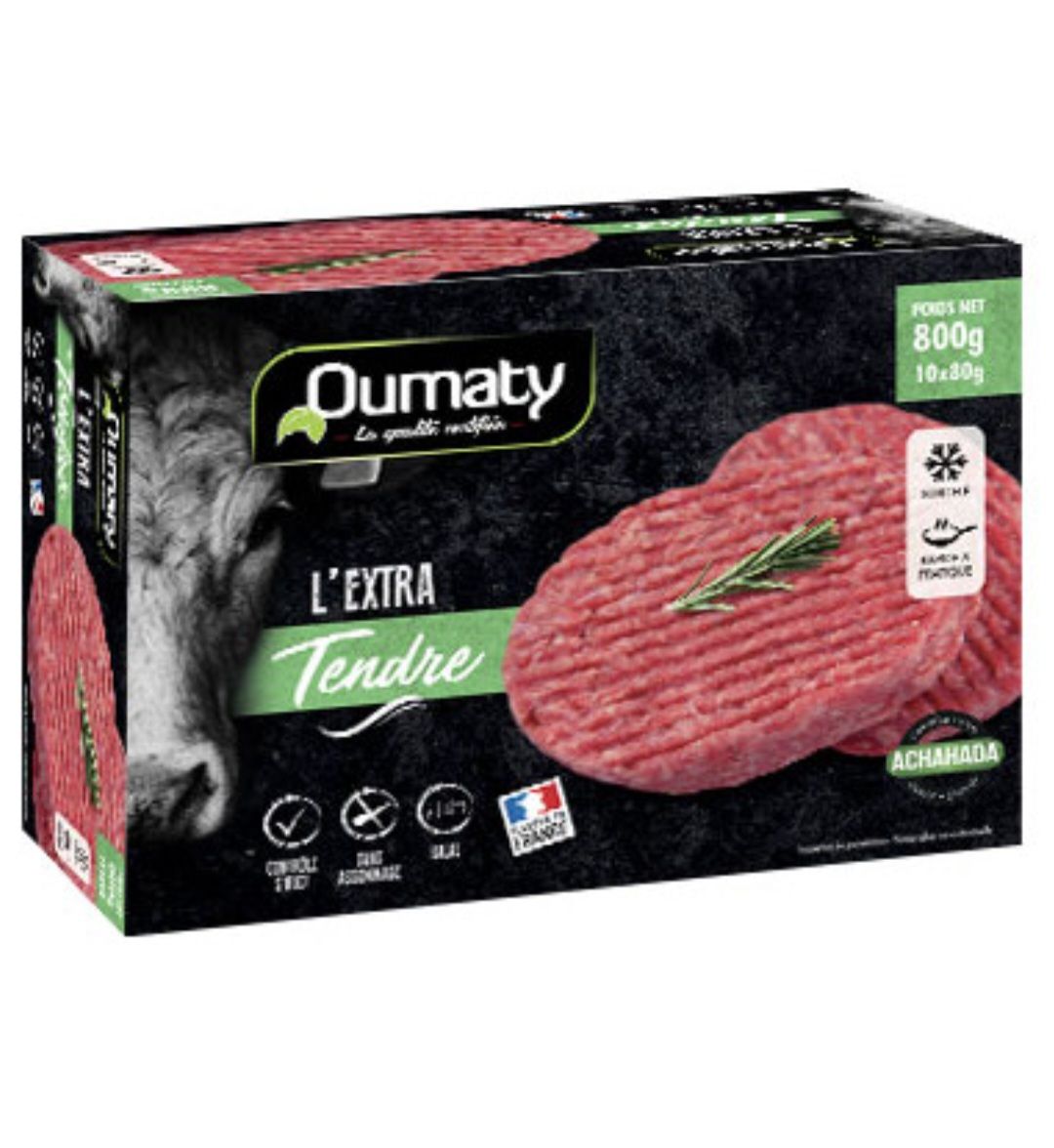 Steak Haché Pur Boeuf Halal - Oumaty  certifié Achahada 800gr (10 sachets individuels)