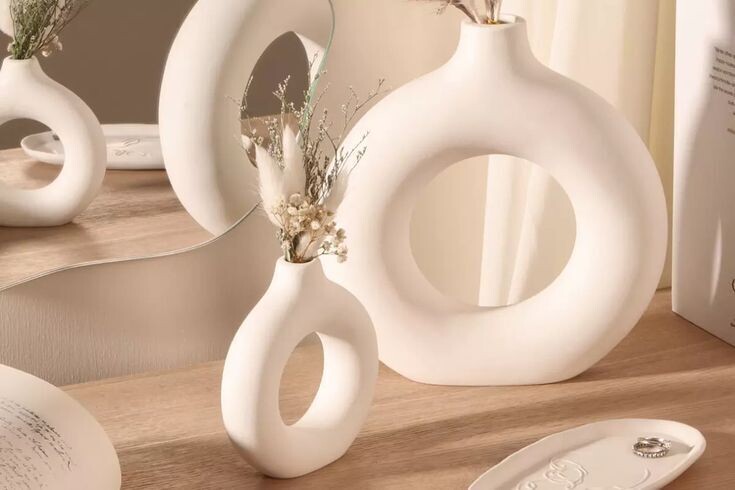 Claraluna - Vaso circolare piccolo con pampas