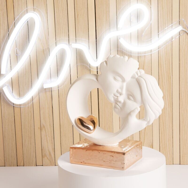 Claraluna - Statua Coppia Innamorati con Cuore e Base Oro Rosa 24177
