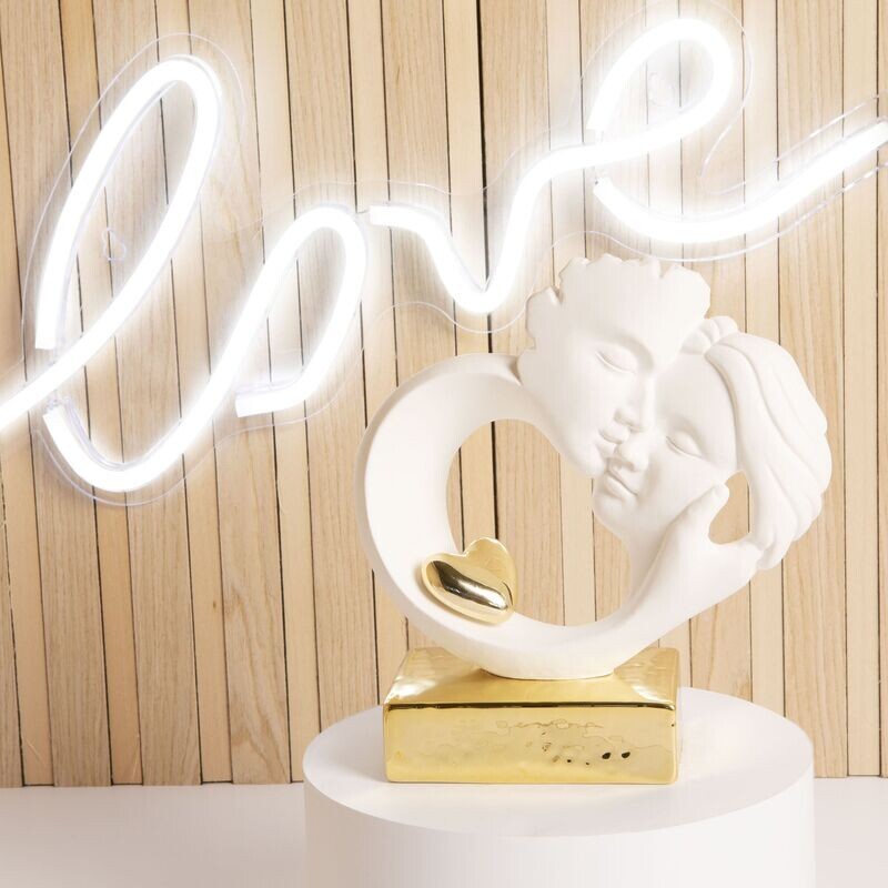 Claraluna - Statua Coppia Innamorati con Cuore e Base Oro 24179