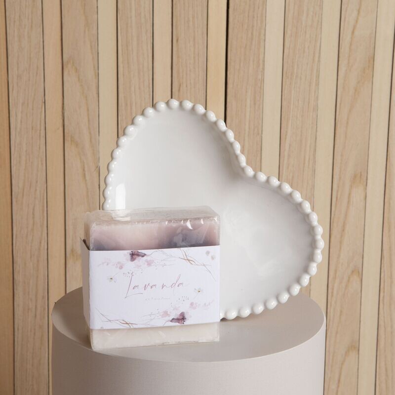 Claraluna - Piattino Bianco Cuore + Sapone Lavanda 24271