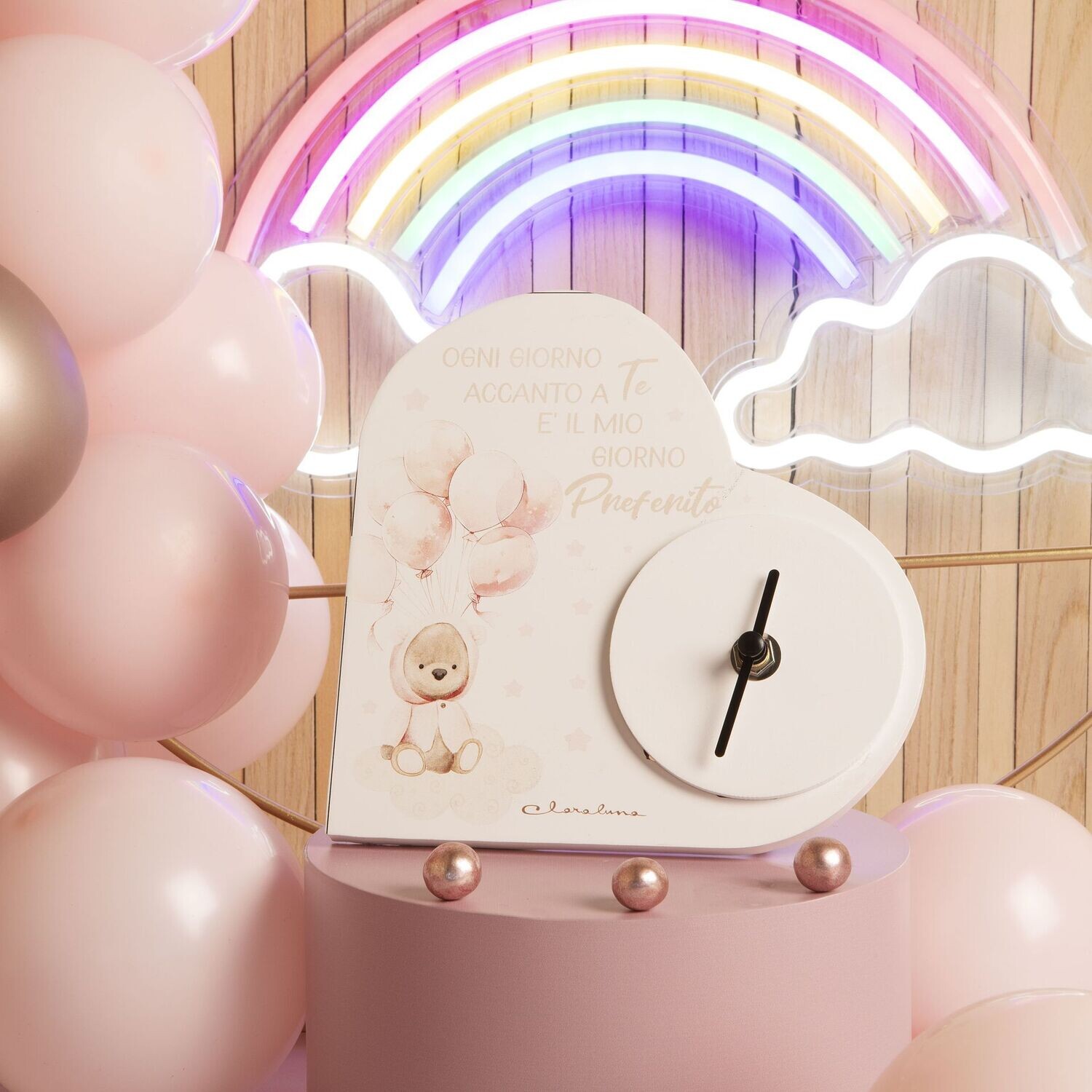 Claraluna - Orologio cuore con orsetto rosa 24924