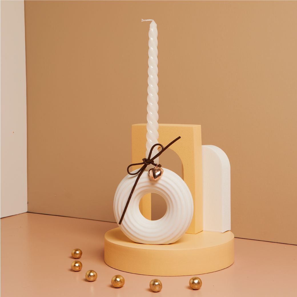 Claraluna - Candelabro bianco con candela 25001
