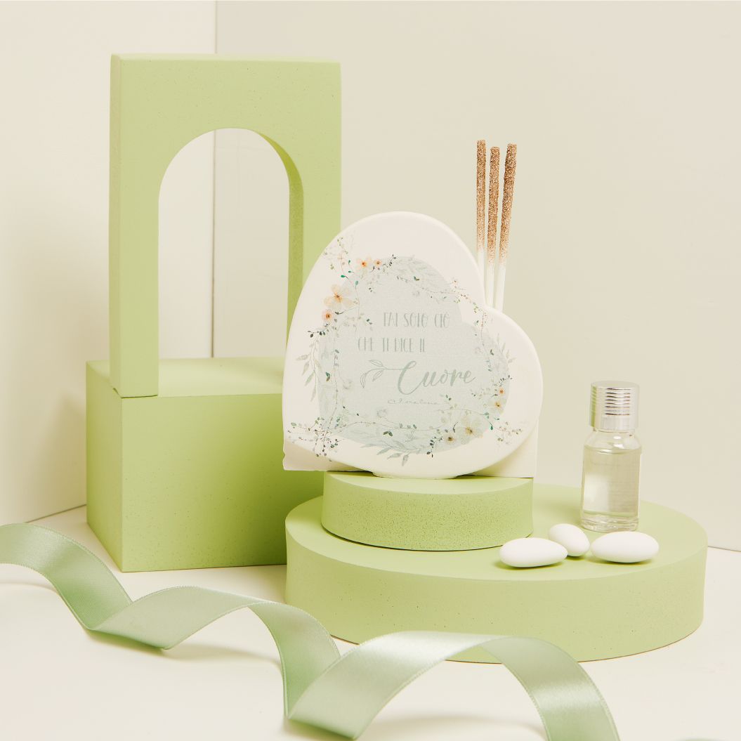 Claraluna - Diffusore forma cuore decoro floreale verde 25033V