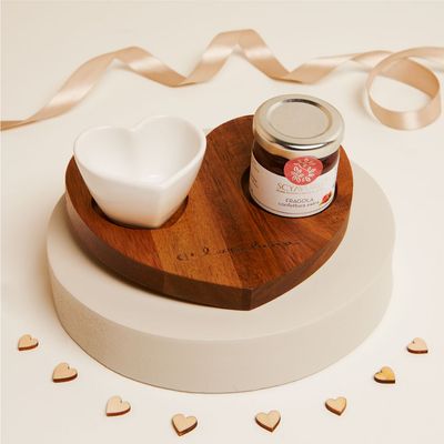 Claraluna - Vassoio forma cuore con ciotolina cuore e marmellata fragola 25096