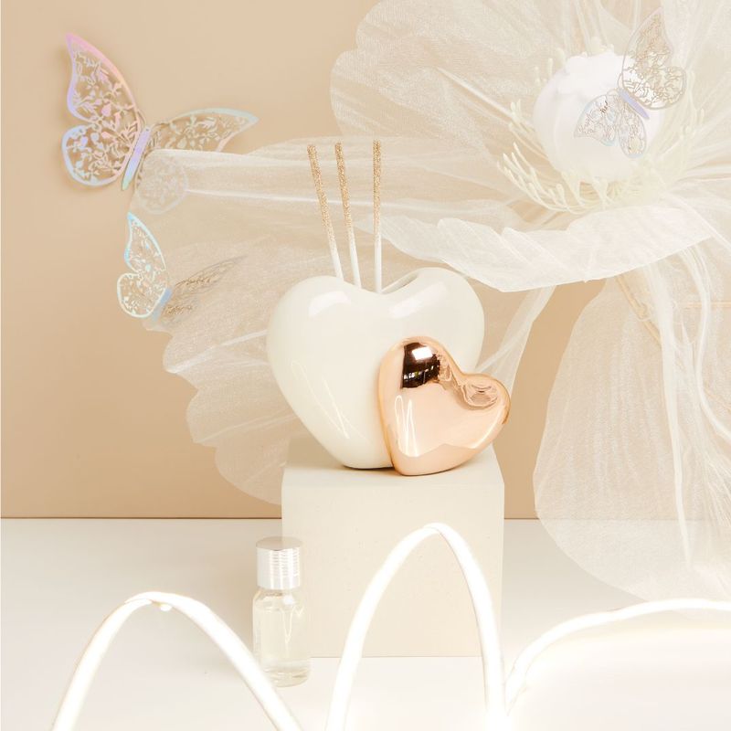 Claraluna - Diffusore doppio cuore bianco e oro rosa 25131