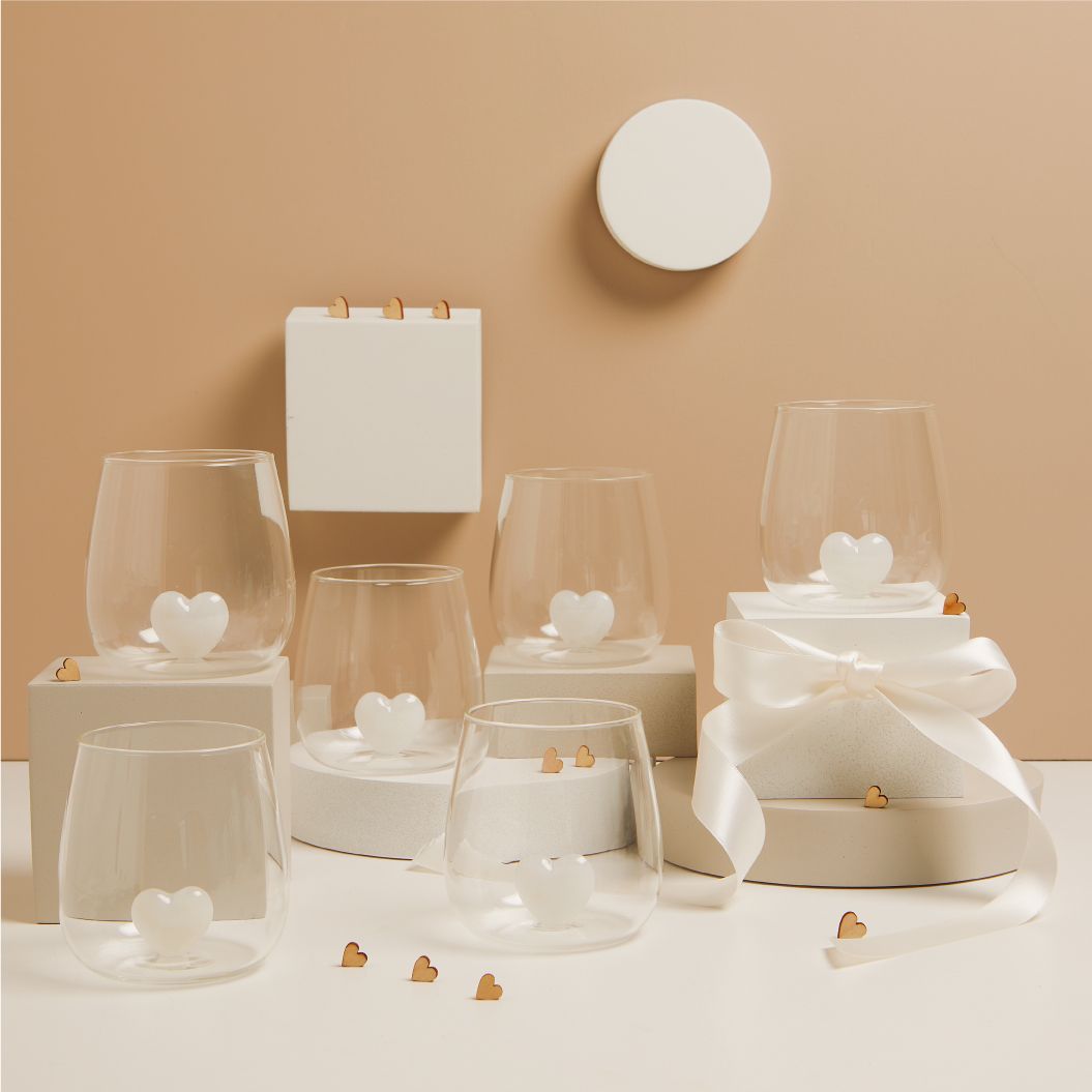Claraluna - Set 6 bicchieri in vetro con cuore bianco 25194