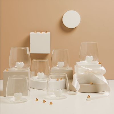 Claraluna - Set 6 bicchieri in vetro con cuore bianco 25194