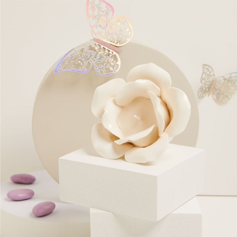 Claraluna - Rosa in porcellana bianca con candela 25224