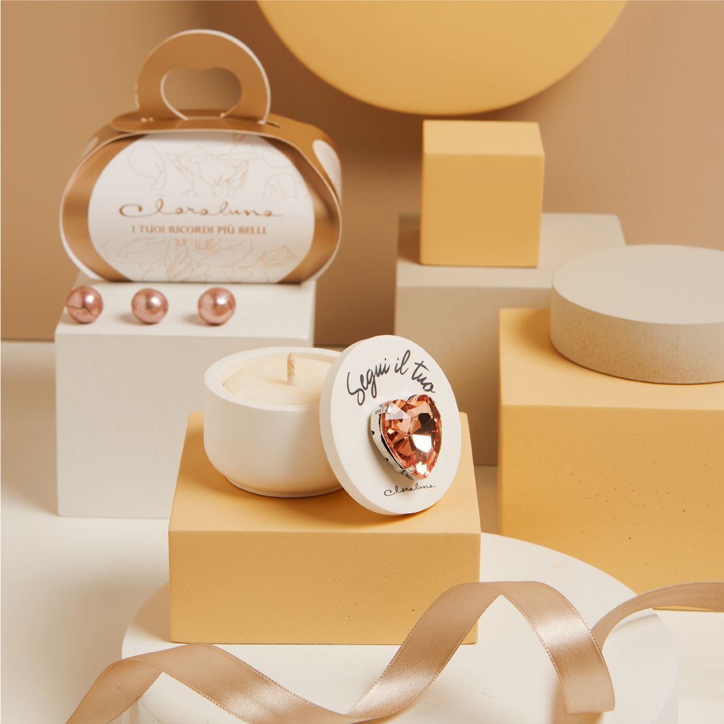 Claraluna - Scatolina cuore oro rosa con candela 25330CAND