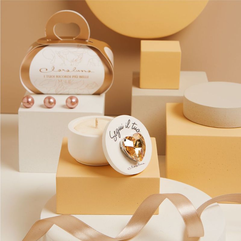 Claraluna - Scatolina cuore oro con candela 25331CAND