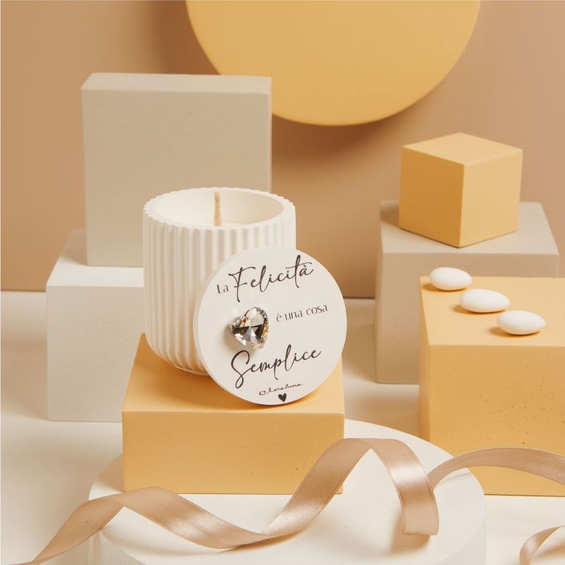 Claraluna - Scatolina con righe cuore silver con candela 25332CAND