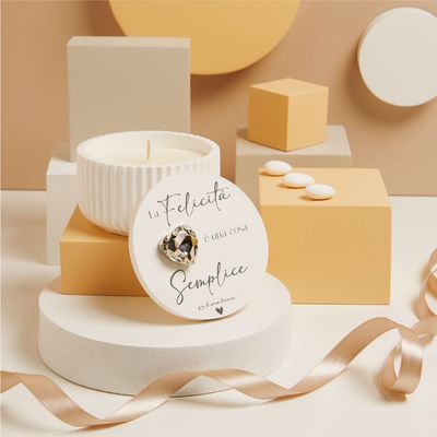 Claraluna - Scatola grande con righe cuore silver con candela 25333CAND