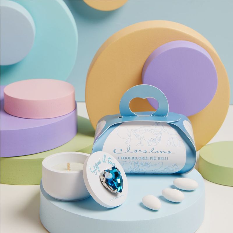Claraluna - Scatolina azzurra cuore azzurro con candela 25346CAND