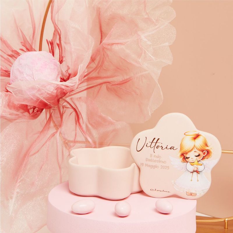 Claraluna - Scatolina rosa con angioletto Personalizzabile 25356