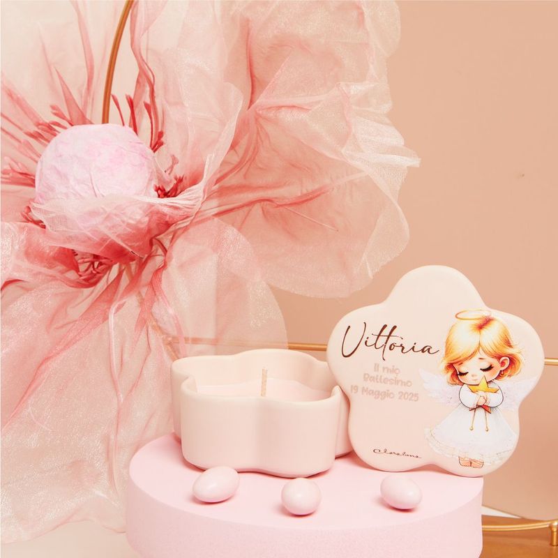 Claraluna - Scatolina rosa con angioletto e candela Personalizzabile 25356CAND