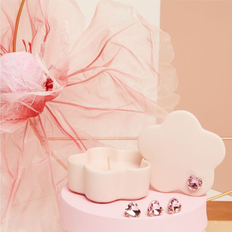 Claraluna - Scatolina forma fiore rosa con cuore e candela 25354CAND