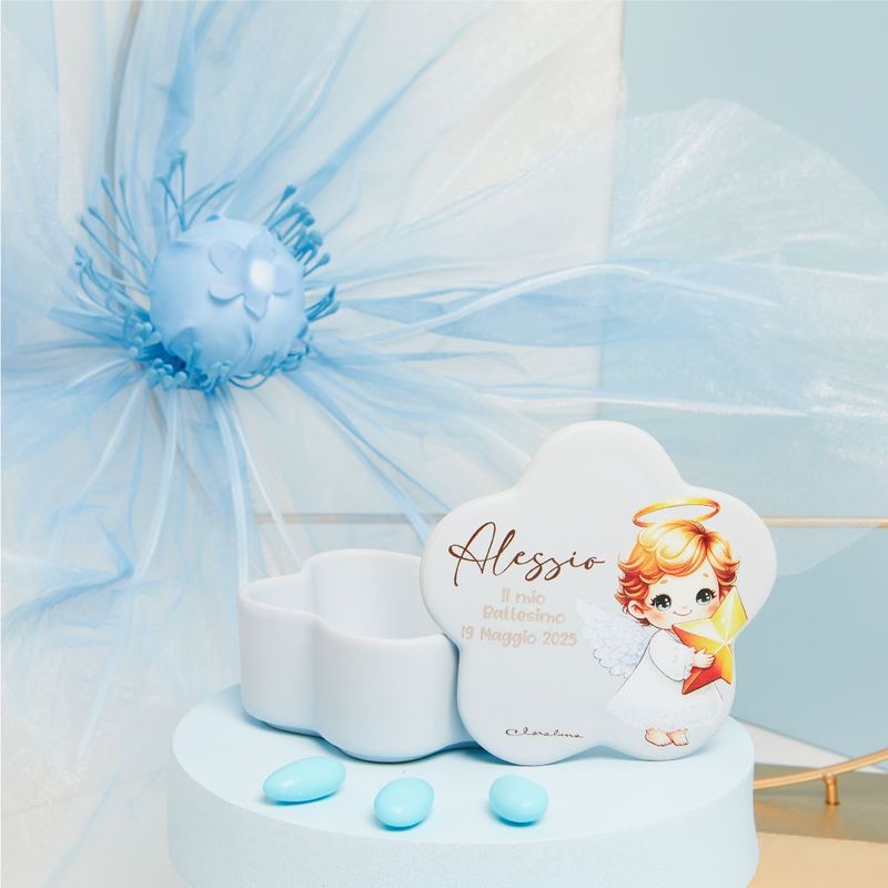 Claraluna - Scatolina azzurra con angioletto Personalizzabile 25361